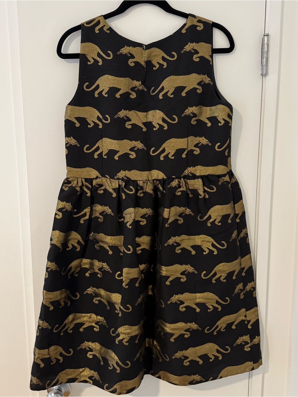 Anthropologie Eye Doll Black Dress with Gold Panther Motif, size 6 - Picture 5 of 7
